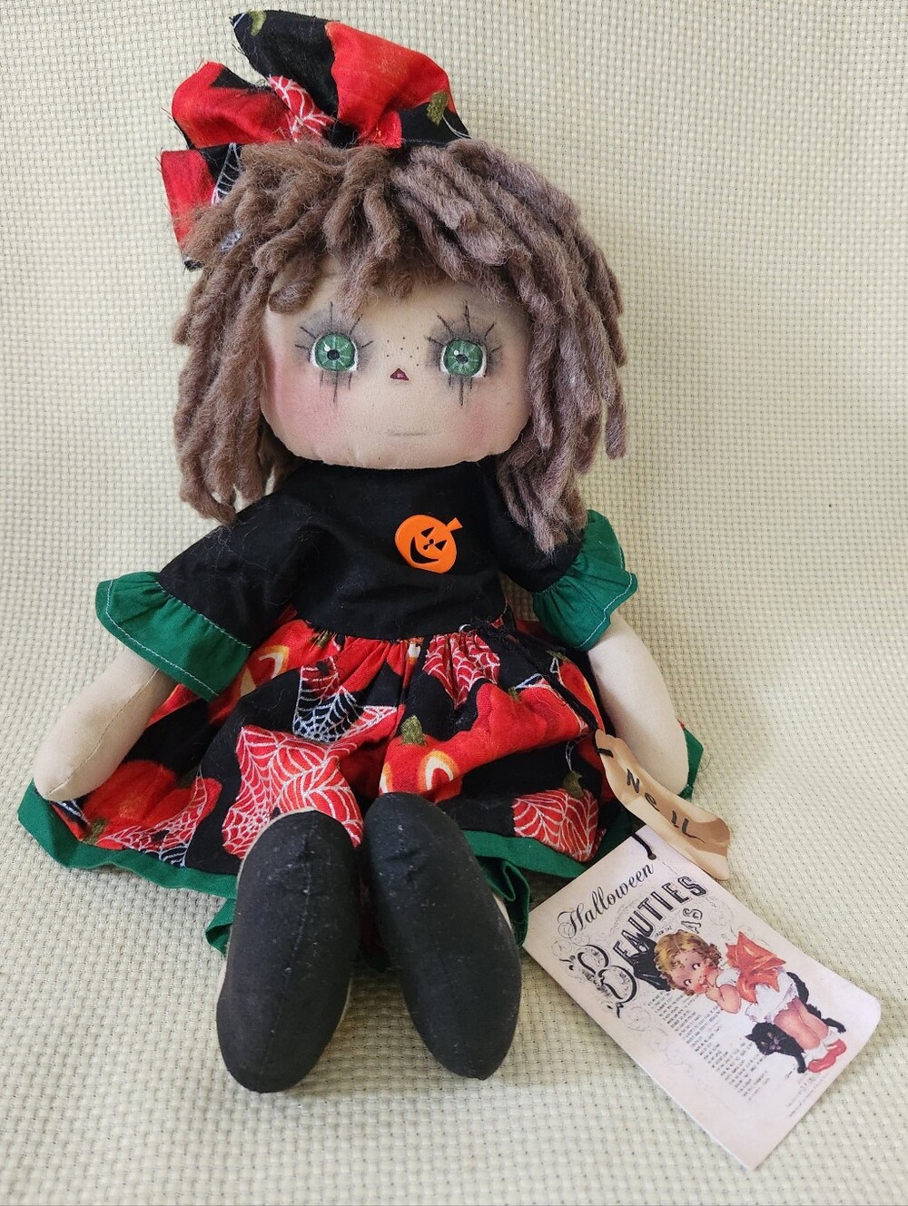 OOAK Patricia Saniga Handmade Halloween Rag Doll "Nell" Scarecrow Folk Art W/tag